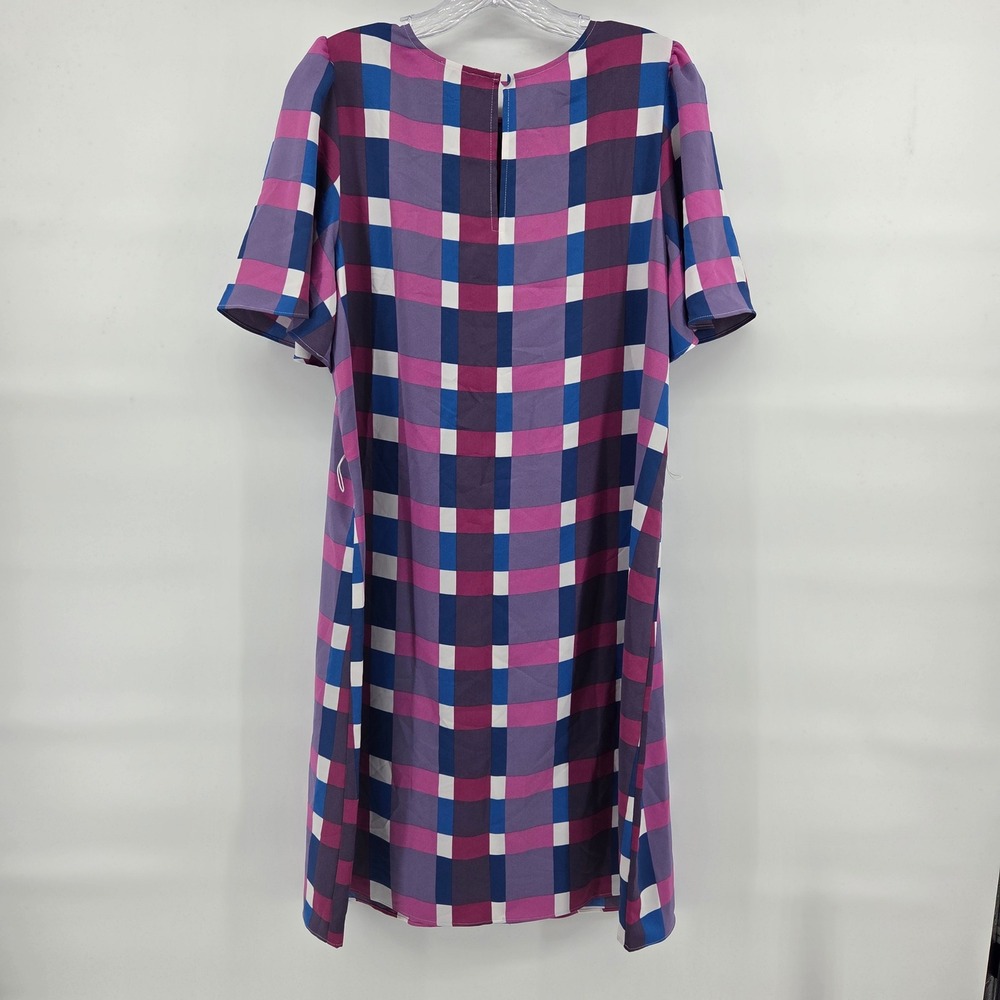 Ann Taylor Factory Dress Large Purple Plaid Flutter Sleeve Eclectic Shift - Picture 3 of 8